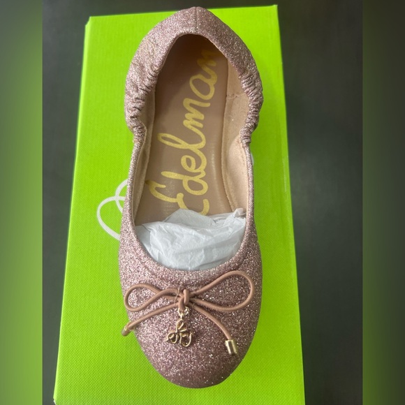 Sam Edelman Rose Gold Glitter Kids' Felicia Flex Ballet Flat - Picture 2 of 6